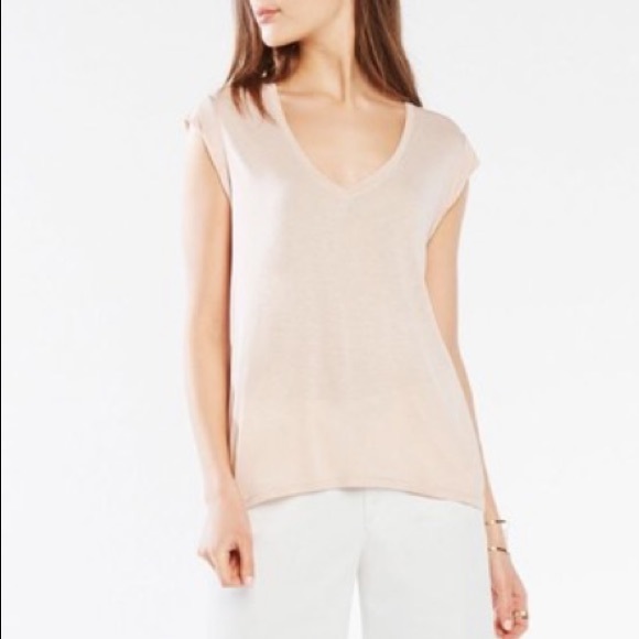 BCBGMAXAZRIA| Twist V Neck Back Cut out Tee Blush - Picture 5 of 15